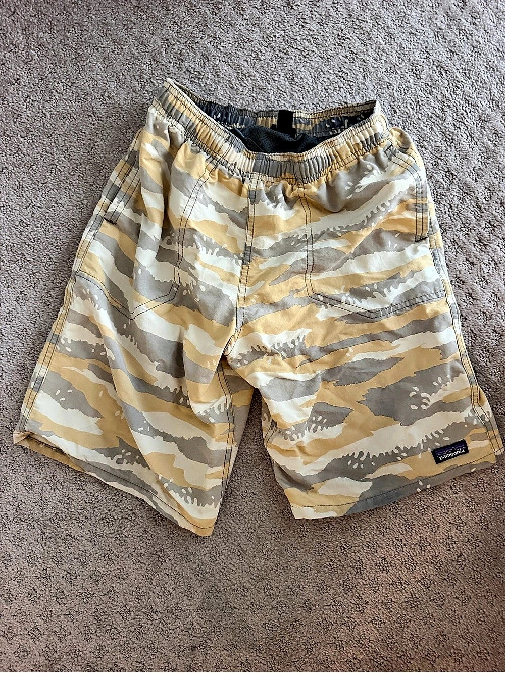 Patagonia Camo Hybrid Shorts in Beige & Gray
